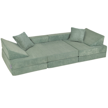 KiddyMoon Kindersofa aus Schaumstoff, Spielsofa für Kinder, Kindersessel, Sofa fürs Kinderzimmer, Kindercouch, Faltmatratze, grün, Kindersofa mit 2 Kissen