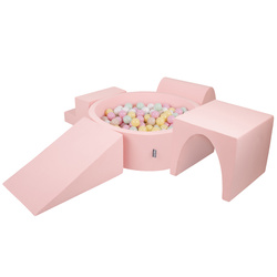 KiddyMoon Spielplatz aus Schaumstoff mit Bällebad und Bällen Hindernisläufen, pink:pastellbeige/pastellgelb/weiß/minze/puderrosa, Bällebad (200 Bälle) + Version 3