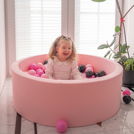 KiddyMoon Bällebad Bällepool mit bunten Bällen ∅ 7Cm  für Babys Kinder Rund, Flamingo:pink/puderrosa/schwarz, 90 x 30 cm 300 Bälle