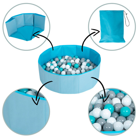 Faltbare Bällebad mit Bälle für Kinder Haustiere Spielbad, Rosa: Perle/ Grau/ Transparent/ Puderrosa