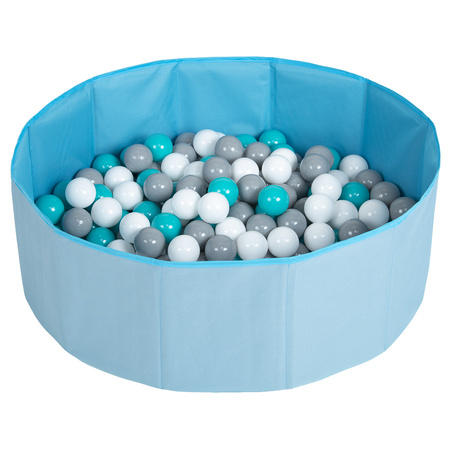 Faltbare Bällebad mit Bälle für Kinder Spielbad, blau:weiß/grau/türkis, 100 Bälle