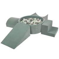 KiddyMoon Spielplatz Aus Schaumstoff Für Kinder mit Bälle Waschbare Bezug, grün: weiß/grau/minze, Bällebad (200 Bälle) + Version 5
