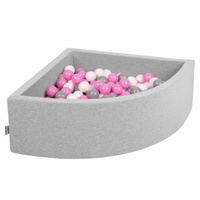 KiddyMoon Viertel Eckig Bällebad Bällepool ∅ 7Cm Ballgruben Für Babys Spielbad Kleinkinder, Hergestellt in der EU, hellgrau:grau/weiß/pink, 90 x 30 cm 300 Bälle