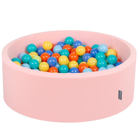 KiddyMoon Bällebad Bällepool mit bunten Bällen ∅ 7Cm  für Babys Kinder Rund, pink:hellgrün/orange/türkis/blau/babyblau/gelb, 90 x 30 cm 300 Bälle