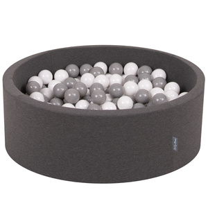 KiddyMoon Bällebad Bällepool mit bunten Bällen ∅ 7Cm für Babys Kinder Rund, dunkelgrau:weiß/grau, 90 x 30 cm 300 Bälle