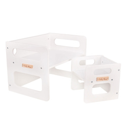 KiddyMoon Kindertisch Mit Stuhl für Kinder Runde Tresor Kanten Kinderzimmer Möbel, weiß, Kindertisches: 61x44x44 cm/Stuhles: 30x30x30 cm