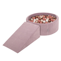 KiddyMoon Spielplatz Aus Schaumstoff Für Kinder mit Bälle Waschbare Bezug, violett: pastellbeige/weiß/kupferrrot/lachsfarben, Bällebad (200 Bälle) + Zwickel