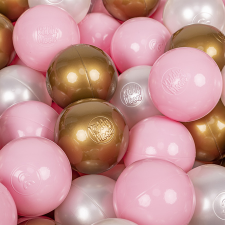 KiddyMoon Kinder Bälle für Bällebad Baby Spielbälle Plastikbälle ∅7cm Made in EU, puderrosa/perle/golden, 100 Bälle/7cm