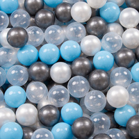 KiddyMoon Kinder Bälle für Bällebad Baby Spielbälle Plastikbälle ∅7cm Made in EU, transparent/silbern/perle/babyblau, 300 Bälle/7cm