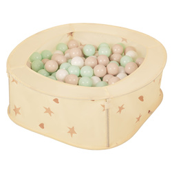 NK-200X Faltbarer Laufstall Bällepool für Kinder mit Bälle Pop-Up Laufgitter, hellbeige:pastellbeige/weiß/minze, 100 Bälle
