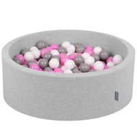 KiddyMoon Bällebad Bällepool mit bunten Bällen ∅ 7Cm  für Babys Kinder Rund, hellgrau:grau/weiß/hellpink, 90 x 30 cm 200 Bälle