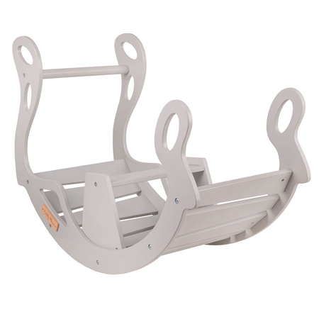KiddyMoon Rocker Bogen Wippe aus Holz für Kinder, Kletterbogen Holz Wippe Babys Wippe, Holzbogen, Holzspielzeug Montessori Spielzeug, Modell WR-001, Grau, 90,6x39x69 cm