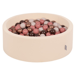 KiddyMoon Bällebad Bällepool mit bunten Bällen ∅ 7Cm  für Babys Kinder Rund, beige:braun/kupferrot/pastellbeige/lachsfarben, 90x30cm/200 Bälle