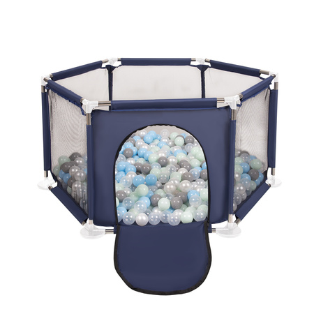 Sechseckiger Laufstall mit Bällen Laufgitter für Kinder, Blau:perle/grau/transparent/babyblau/minze, 400 Bälle