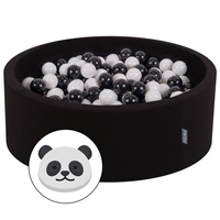 KiddyMoon Bällebad Bällepool mit bunten Bällen ∅ 7Cm für Babys Kinder Rund, Panda:schwarz/weiß, 90x30cm/200 Bälle