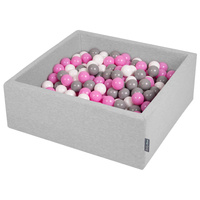 KiddyMoon Bällebad Bällepool mit bunten Bällen ∅ 7Cm für Babys Kinder Quadrat, hellgrau:grau/weiß/hellpink