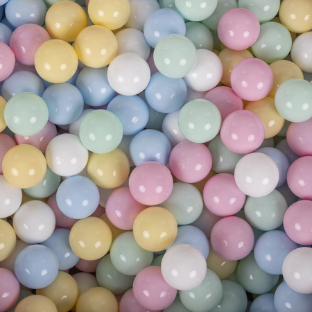 KiddyMoon Bällebad Kinder Schaumstoff Mit Bälle Für Baby ab 1 Jahr, grün: pastellblau/pastellgelb/weiß/minze/puderrosa, 90x30cm/100 Bälle