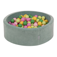 KiddyMoon Bällebad Kinder Schaumstoff Mit Bälle Für Baby ab 1 Jahr, grün: hellgrün/grün/gelb/puderrosa/hellpink, 90 x 30 cm 300 Bälle