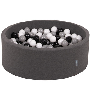 KiddyMoon Bällebad Bällepool mit bunten Bällen ∅ 7Cm für Babys Kinder Rund, dunkelgrau:weiß/schwarz/grau, 90 x 30 cm 300 Bälle