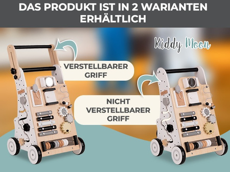 KiddyMoon Lauflernwagen aus Holz für Babys und Kleinkinder, Lauflernhilfe WK-001 Schwarz - Weiß, Griff Verstellbar