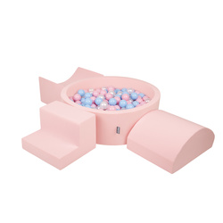 KiddyMoon Spielplatz aus Schaumstoff mit Bällebad und Bälle Hindernisläufen, pink:babyblue/puderrosa/perle, Bällebad (200 Bälle) + Version 6
