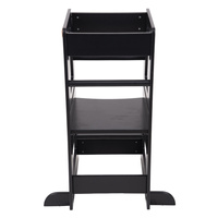 KiddyMoon Lernturm für Kinder ab 1 Jahr, Anti-Kipp-Schutz, 3-fach höhenverstellbar, Schutzbügel, Montessori Küchenhelfer, Schwarz, 91,5x39,3x49,4