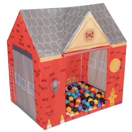 Spielhaus Spielzelt Feuerwehrhaus Faltbares Für Kinder Realistisches Design Langlebige Und Sichere Materialien Leicht Zu Montieren Perfekt Für Drinnen Und Draußen, rot-grau:schwarz/wieß/blau/rot/gelb/türkis, 100 Bälle