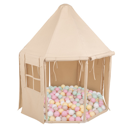 KiddyMoon Spielzelt Kinderzelt Faltbare Für Kinder Pavillon Förmiges Kinderhaus Leicht Zu Montieren Zum Spielen Und Entspannen Geeignet Für Drinnen Und Draußen, Naturfarbe:pastellbeige/pastellgelb/weiß/minze/puderrosa, 400 Bälle