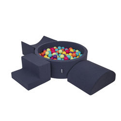 KiddyMoon Spielplatz aus Schaumstoff mit Bällebad und Bälle Hindernisläufen, dunkelblau:hellgrün/gelb/türkis/orange/dpink/violett, Bällebad (200 Bälle) + Version 6