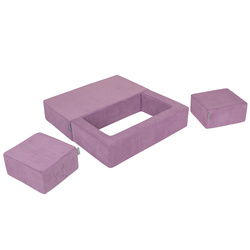 KiddyMoon Kindersofa mit Zwei Weichen Puffen Für Kinder Bequemes und Leichtes Schaumstoff-Sofa Gerippter Stoff Abnehmbarer Bezug Perfekt für Entspannung und Kreativität, violett, Sofa/Puff