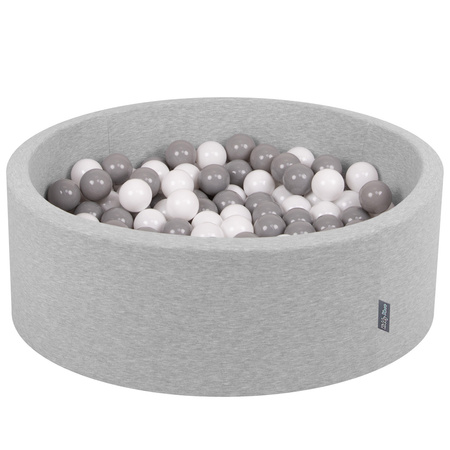KiddyMoon Bällebad Bällepool mit bunten Bällen ∅ 7Cm  für Babys Kinder Rund, hellgrau:weiß/grau, 90 x 30 cm 200 Bälle