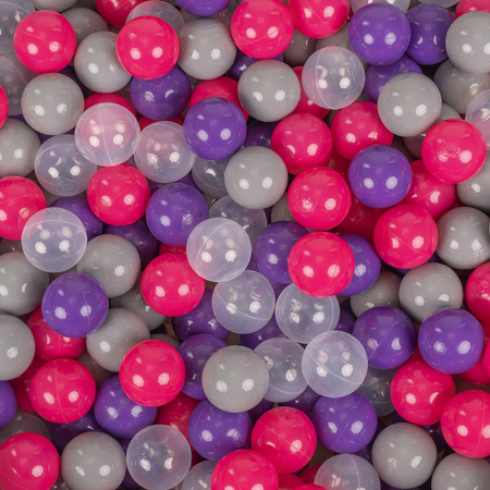 KiddyMoon Kinder Bälle für Bällebad Baby Spielbälle Plastikbälle ∅7cm Made in EU, dunkelpink/violett/transparent/grau, 300 Bälle/7cm