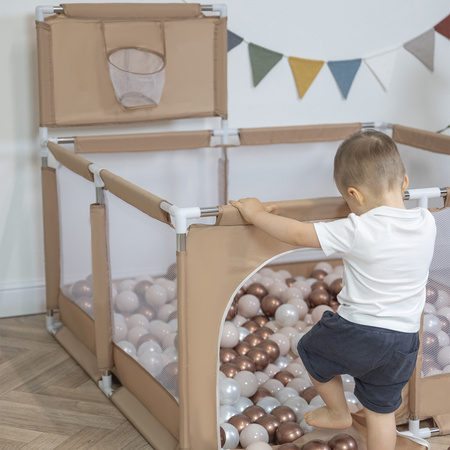 Laufstall mit Korb und Bällen Laufgitter für Kinder, beige, Keine Bälle