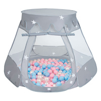 Baby Spielzelt Mit Plastikbällen Für Kinder Leicht und Kompakt ideal für Drinnen Und Draußen Fördert Sensorische Integration Schneller Aufbau, grau:babyblue/puderrosa/perle, 200 Bällen
