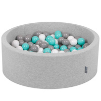 KiddyMoon Bällebad Bällepool mit bunten Bällen ∅ 7Cm  für Babys Kinder Rund, hellgrau:weiß/grau/helltürkis, 90 x 30 cm 200 Bälle
