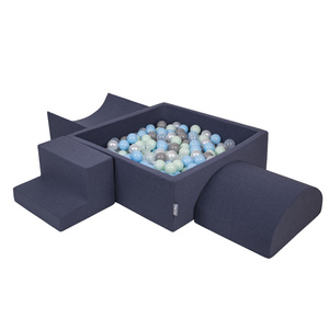 KiddyMoon Spielplatz aus Schaumstoff mit Quadrat Bällebad Bälle Hindernisläufen, dunkelblau:perle/grau/transparent/babyblue/minze, Bällebad (300 Bälle) + Version 6
