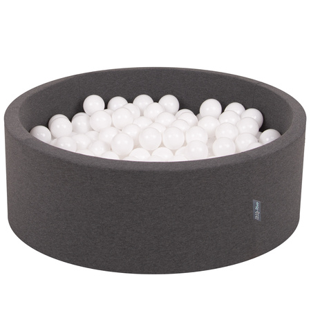 KiddyMoon Bällebad Bällepool mit bunten Bällen ∅ 7Cm  für Babys Kinder Rund, dunkelgrau:weiß, 90 x 30 cm 200 Bälle
