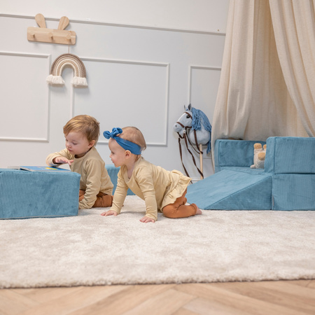 KiddyMoon Kindersofa und Bällen Für Kinder Weiches Schaumstoff-Sofa Leich Modulares Sofa Vielseitig Abnehmbarer Bezug Perfekt für Spiel Lernen und Entspannung, blau: pastellbeige/pastellblau/pastellgelb/minze, Sofa + 100 Bälle