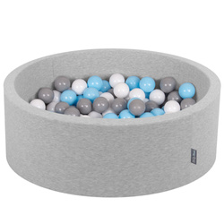 KiddyMoon Bällebad Bällepool mit bunten Bällen 7Cm  für Babys Kinder Rund, Hellgrau: Grau/ Weiß/ Babyblau