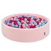 KiddyMoon Rund Bällebad Bällepool ∅ 7Cm Ballgruben Bunten Bällen Für Babys Spielbad Kleinkinder, Hergestellt in der EU, pink:puderrosa/dunkelpink/babyblau/minze, 120x30cm/300 Bälle