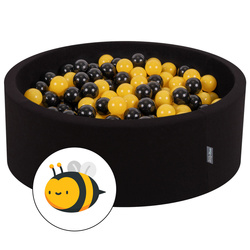 KiddyMoon Bällebad Bällepool mit bunten Bällen ∅ 7Cm  für Babys Kinder Rund, Biene:schwarz/gelb, 90x30cm/200 Bälle