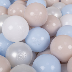 KiddyMoon Kinder Bälle für Bällebad Baby Spielbälle Plastikbälle ∅7cm Made in EU, pastellbeige/pastellblau/weiß/perle, 200 Bälle/7cm