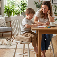 KiddyMoon Sitzerhöhung Für Kinder, Sitzkissen Für Kinderstuhl Mit 10 Cm Höhe, Waschbarem Bezug Und Bindebändern, beige, 33x33x10