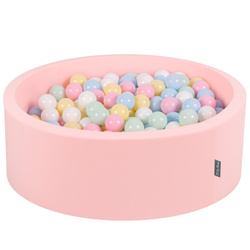 KiddyMoon Bällebad Bällepool mit bunten Bällen ∅ 7Cm  für Babys Kinder Rund, pink:pastellblau/pastellgelb/weiß/minze/puderrosa, 90x30cm/200 Bälle