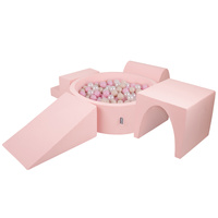 KiddyMoon Spielplatz aus Schaumstoff mit Bällebad und Bällen Hindernisläufen, pink:pastellbeige/puderrosa/perle, Bällebad (200 Bälle) + Version 3