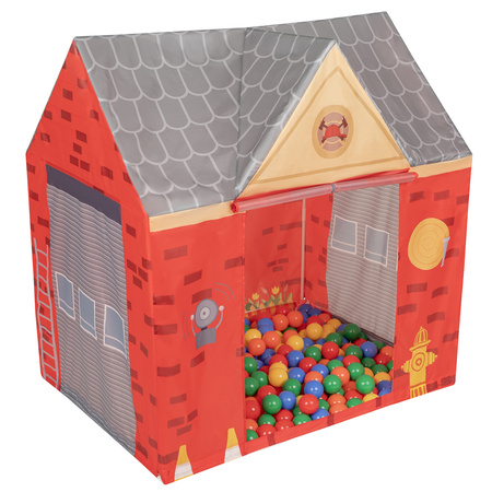 Spielhaus Spielzelt Feuerwehrhaus Faltbares Für Kinder Realistisches Design Langlebige Und Sichere Materialien Leicht Zu Montieren Perfekt Für Drinnen Und Draußen, rot-grau:gelb/grün/blau/rot/orange, 300 Bälle