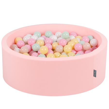 KiddyMoon Bällebad Bällepool mit bunten Bällen ∅ 7Cm für Babys Kinder Rund, pink:pastellbeige/pastellgelb/weiß/minze/puderrosa, 90 x 30 cm 300 Bälle