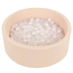 Bällebad Bällepool für Baby Kinder mit 200 bunten Bällen Rund, beige: perle/transparent, 90x30cm/200 Bälle