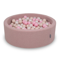 KiddyMoon Bällebad für Baby mit Teddy-Plüsch, Größere 7 cm Bälle für Eine Vollere Füllung, ab 8 Monaten, Abnehmbarer Bezug, Rosa: Pastellbeige/Puderrosa/Perle, 90 x 30 cm 300 Bälle
