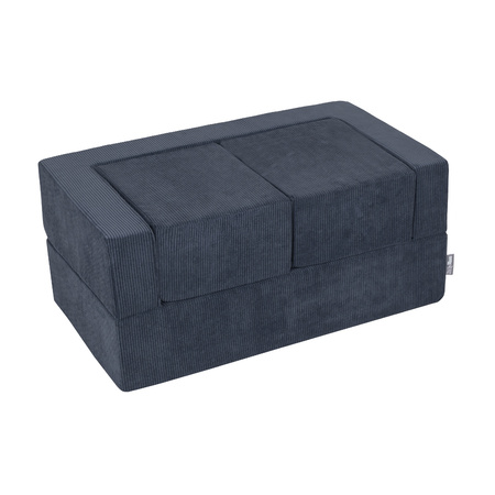 KiddyMoon Kindersofa mit Zwei Weichen Puffen Für Kinder Bequemes und Leichtes Schaumstoff-Sofa Gerippter Stoff Abnehmbarer Bezug Perfekt für Entspannung und Kreativität, dunkelblau, Sofa/Puff